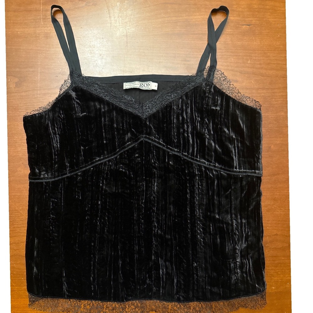 GoSilk camisole Small black silk rayon‎ blend evening y2k lace washable velvet
